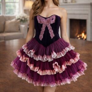 Vintage Betsey Johnson Dress Purple Bow Cupcake Dress - 2011 Collection